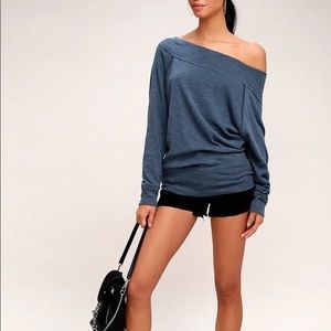 We the Free Palisades Navy Blue Off the shoulder Sweater Top Sz Small NWT